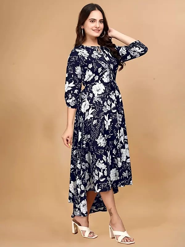Exotic India Elegant Flared Floral Printed All Over Designer Party Wear Attractive Gown 