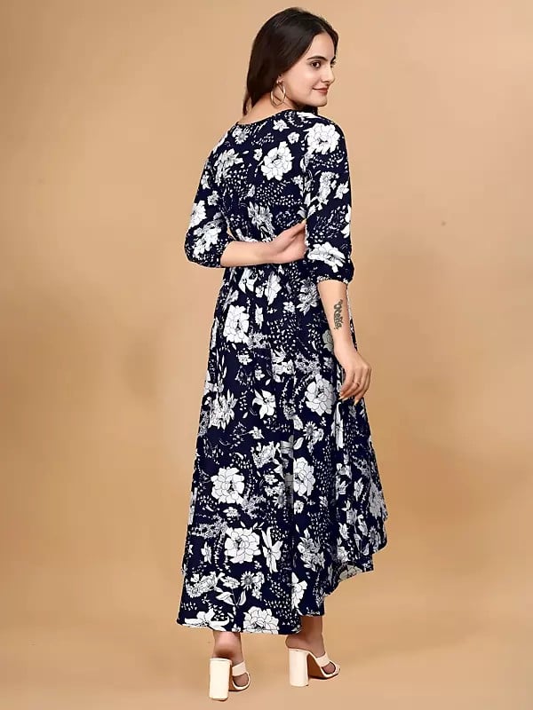Exotic India Elegant Flared Floral Printed All Over Designer Party Wear Attractive Gown 