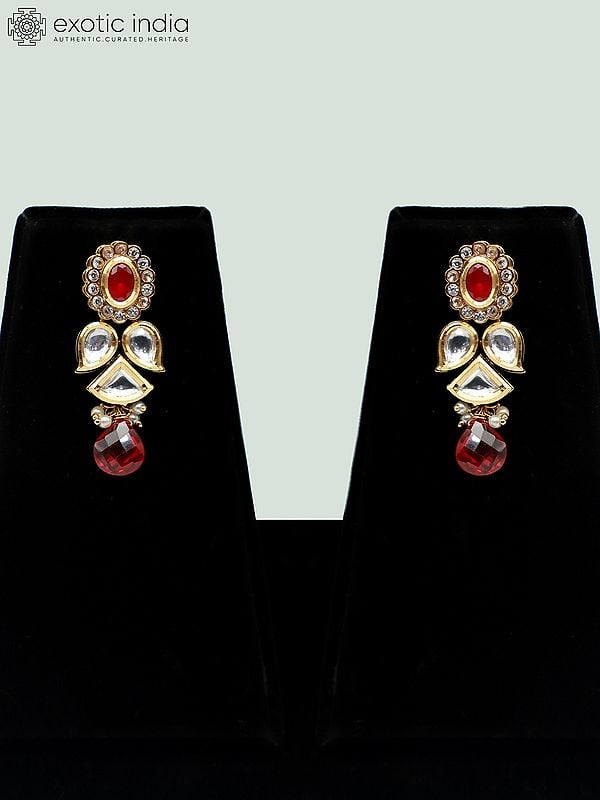 Exotic India Elegant Kundan Studded Pendant Set With Beautiful Chain And Earrings 