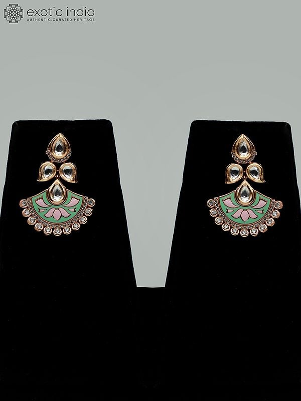 Exotic India Elegant Meenakari Necklace Set In Brass With Attractive Earrings