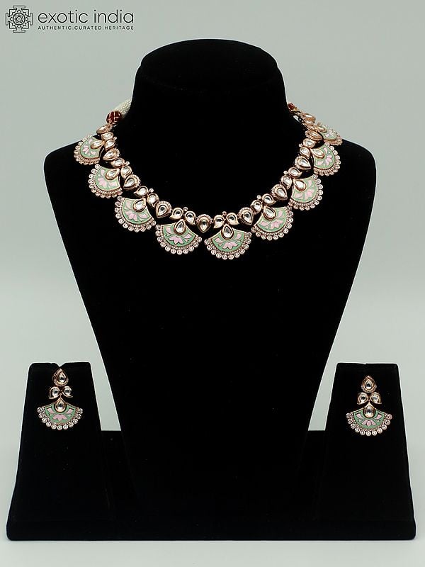 exotic india Elegant Meenakari Necklace Set In Brass With Attractive Earrings 