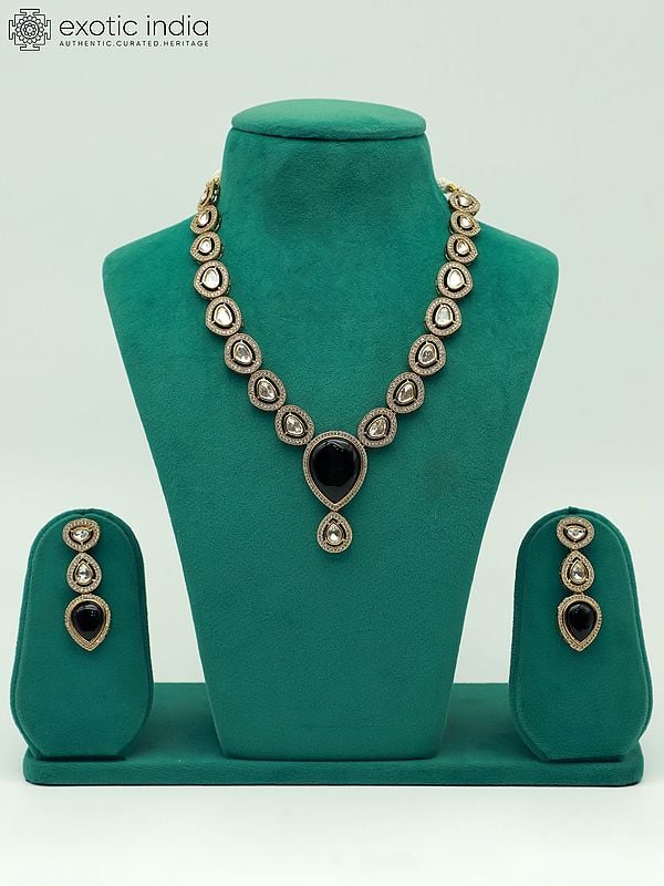 exotic india Elegant Monalisa With Moissanite Kundan Stone Studded Necklace With Earrings 