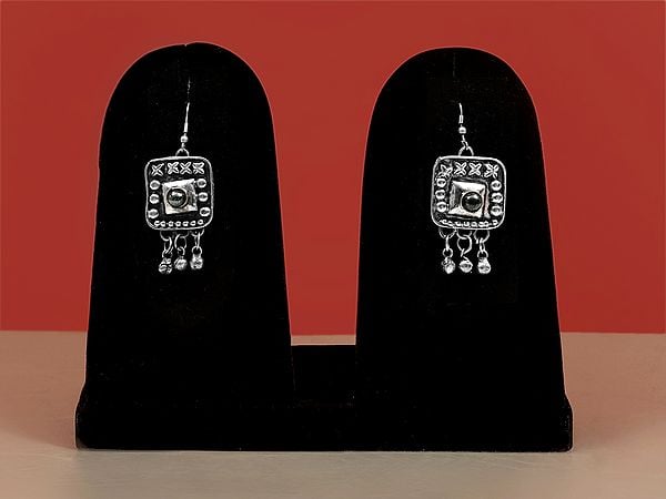 exotic india Elegant Square Shape Dangle Earring | White Metal Jewelry