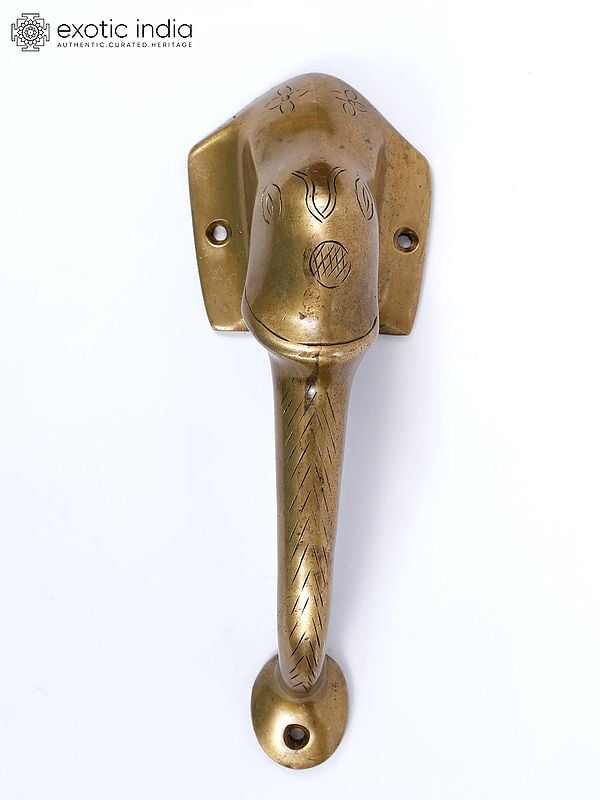 exotic india Elephant Design Brass Door Handle (Multiple Sizes) 