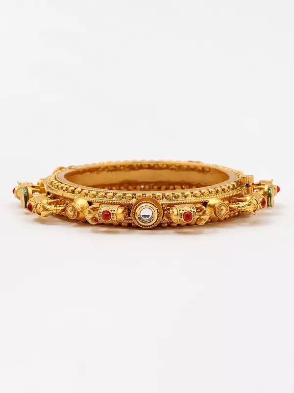 Exotic India Elephant Design Stone Studded Pacheli Bangles (Set Of 2)