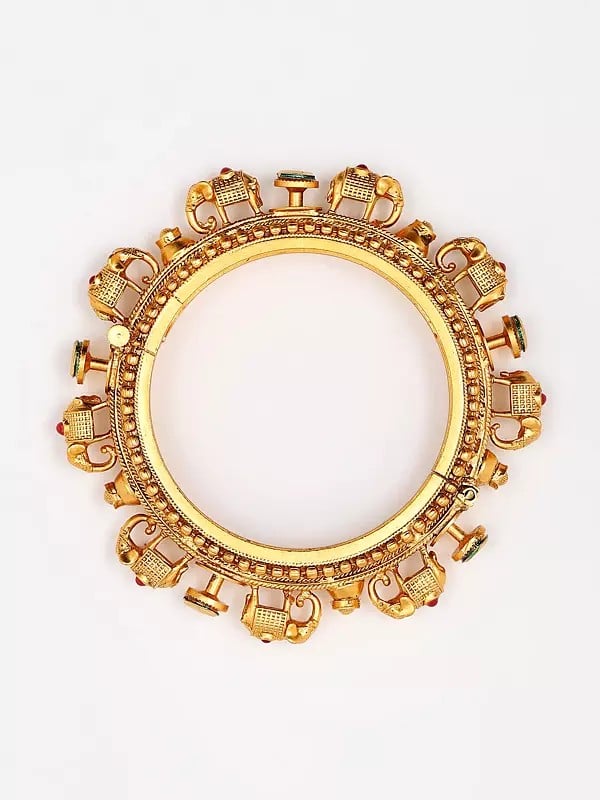 Exotic India Elephant Design Stone Studded Pacheli Bangles (Set Of 2)