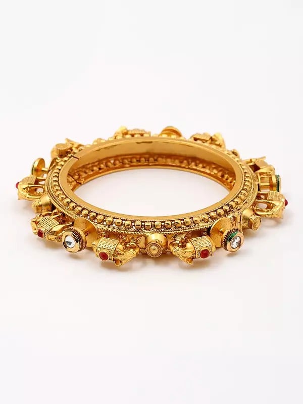 Exotic India Elephant Design Stone Studded Pacheli Bangles (Set Of 2)