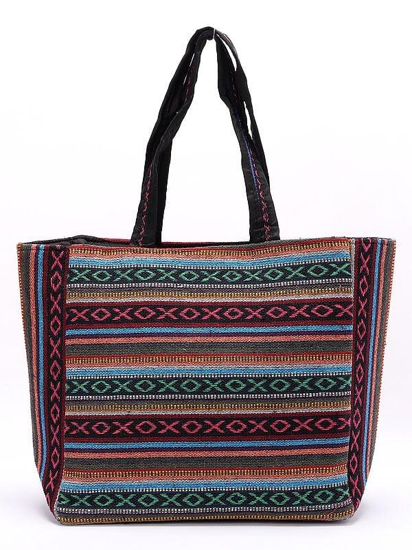 Exotic India Elephant Tote Bag From Kutch With Zipper Closure 