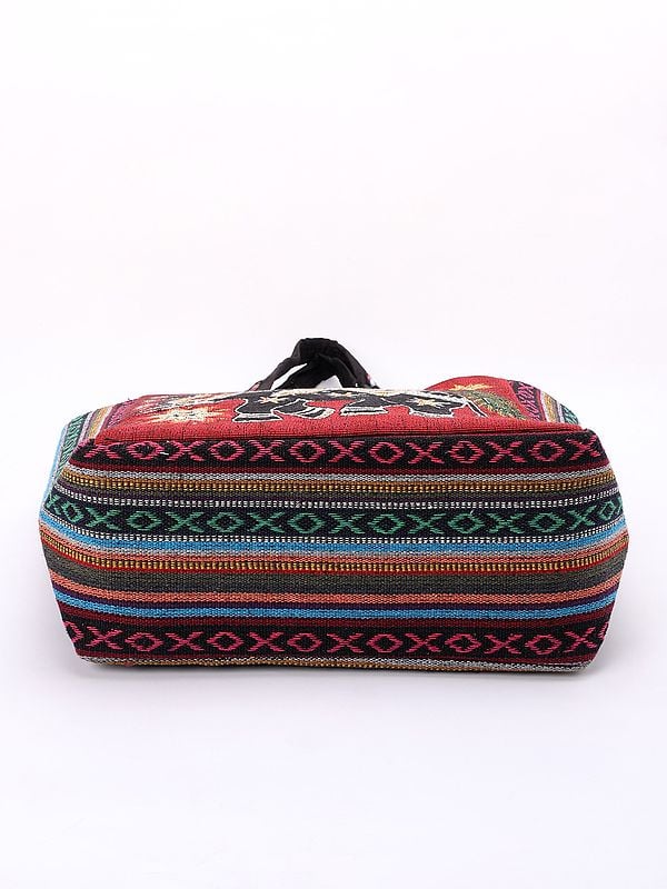 Exotic India Elephant Tote Bag From Kutch With Zipper Closure 