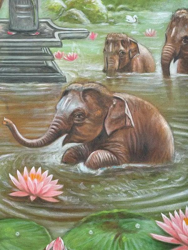 Exotic India Elephants Worshipping Shivalinga | Oil On Canvas 