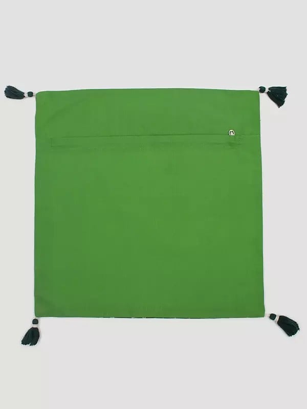 Exotic India Elm-Green Bandhani Printed Cushion Cover With Tassels 