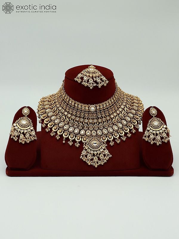 exotic india Embellished Beaded And Stone Studded Choker Necklace With Attractive Earrings 