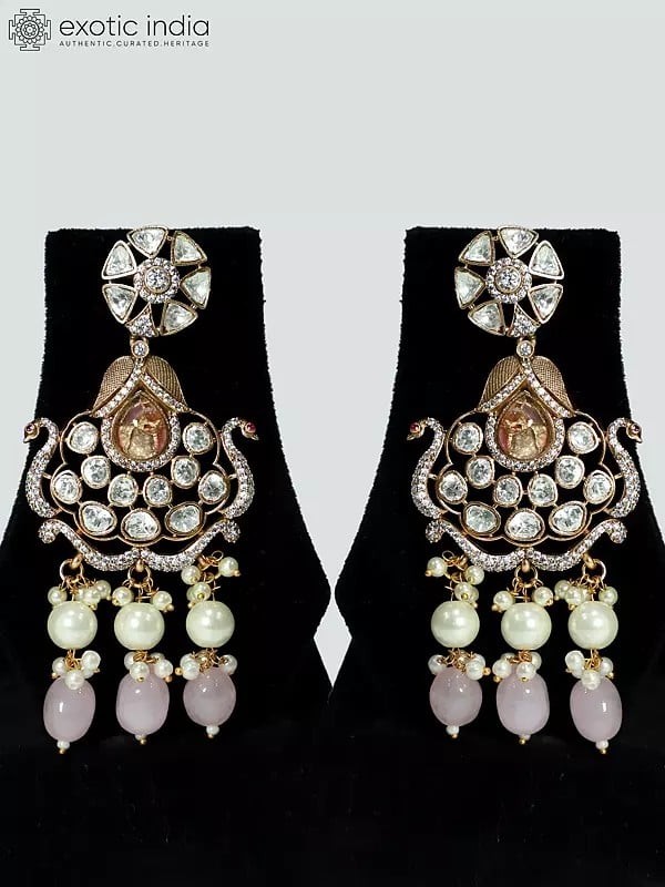 Exotic India Embellished Beaded Copper And Kundan Stone Studded Necklace Set With Earrings