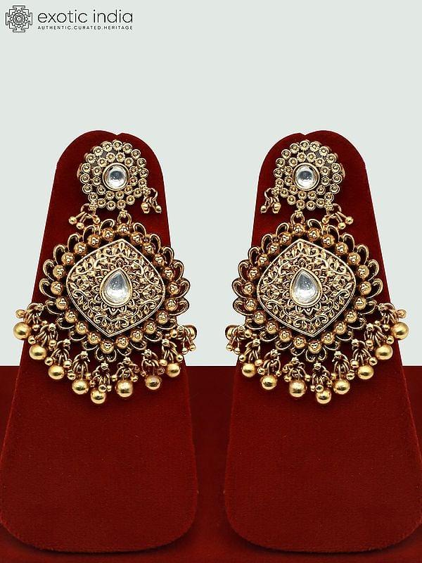 Exotic India Embellished Carving Necklace Set With Attractive Mangtika And Earrings
