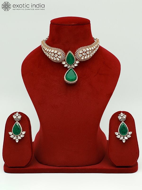 exotic india Embellished Floral Design Moissanite Kundan With Matt Polish Stone Studded Necklace Set