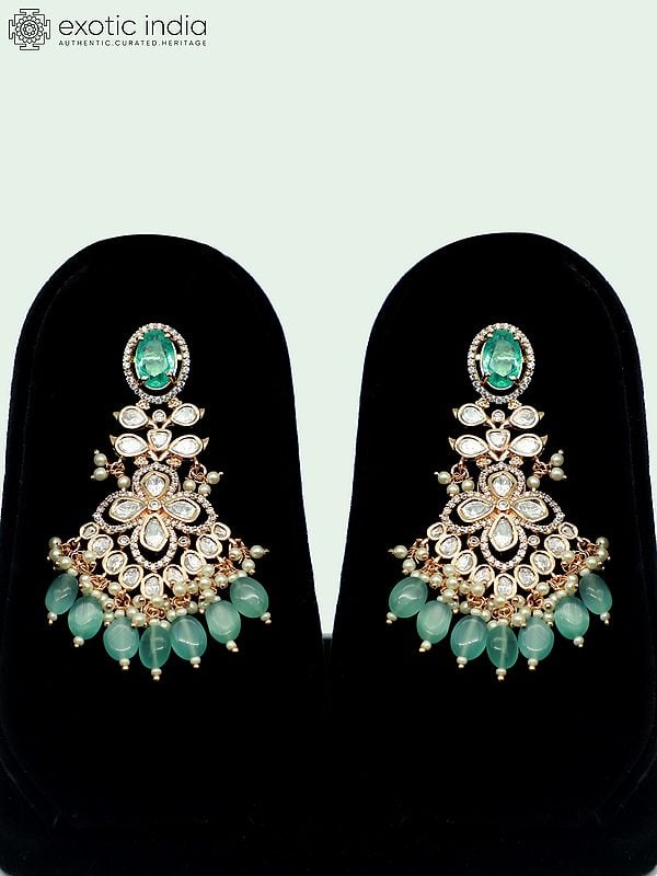 Exotic India Embellished Floral Design Stone Studded And Beaded Choker Necklace With Earrings And Mangtika