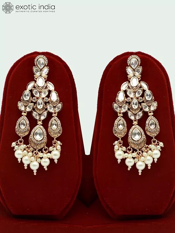 Exotic India Embellished Moissanite Kundan With Matt Polish Choker Necklace With Earrings And Mangtika