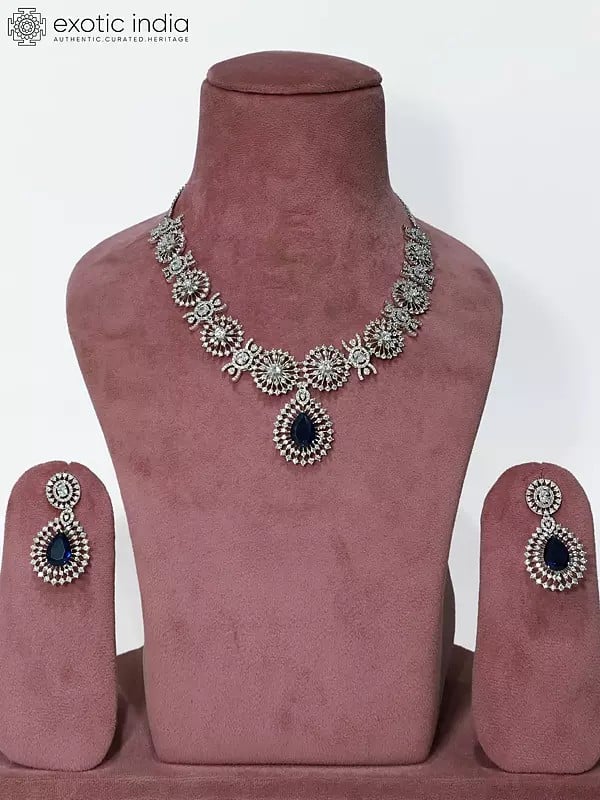 exotic india Embellished Stone Studded American Diamond Necklace Set With Earrings 