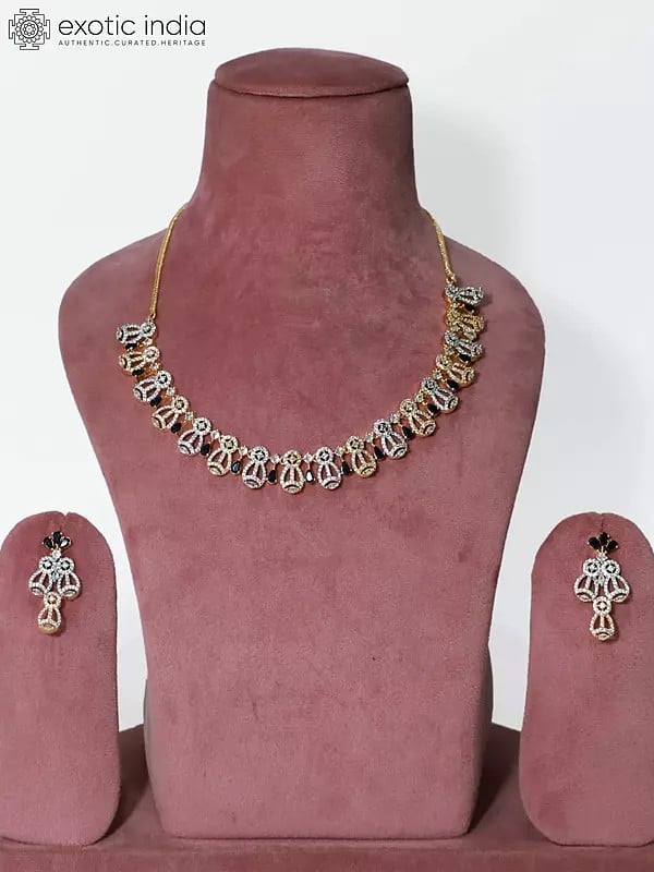 exotic india Embellished Stone Studded American Diamond Necklace Set With Earrings 