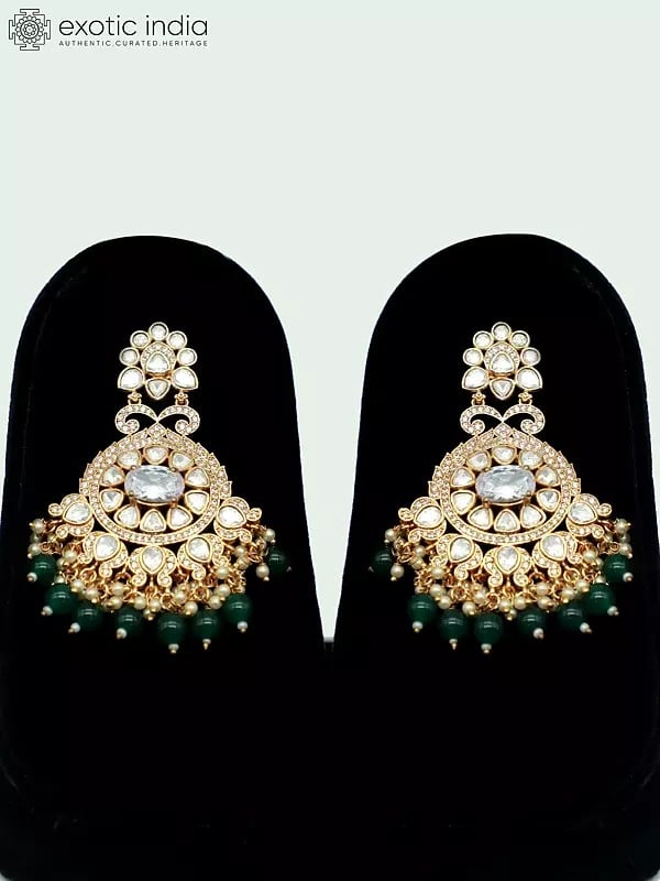 Exotic India Embellished Stone Studded And Beaded Choker Necklace With Earrings And Mangtika 