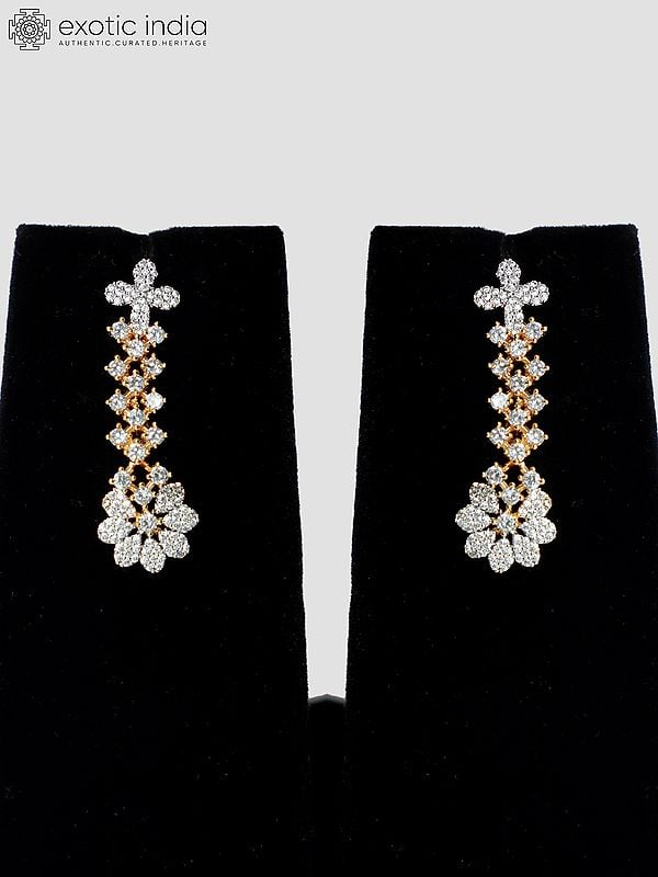 Exotic India Embellished Stone Studded Floral Design American Diamond Necklace Set With Earrings