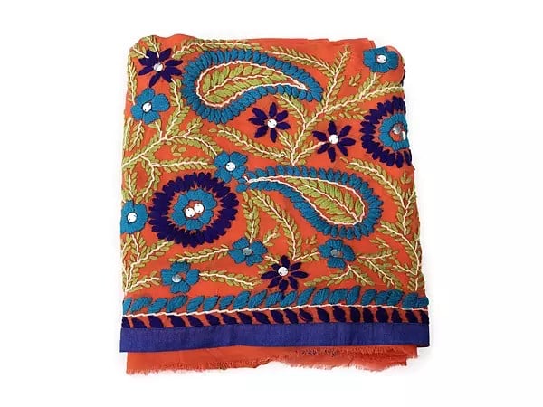Exotic India Emberglow Phulkari Salwar Kameez Fabric With Floral Embroidery From Punjab 