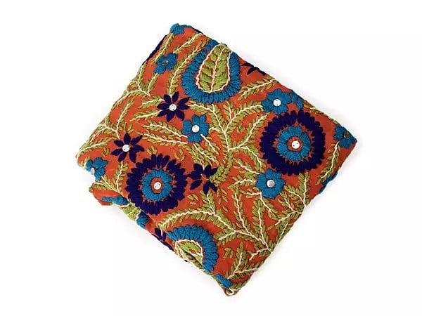 Exotic India Emberglow Phulkari Salwar Kameez Fabric With Floral Embroidery From Punjab 