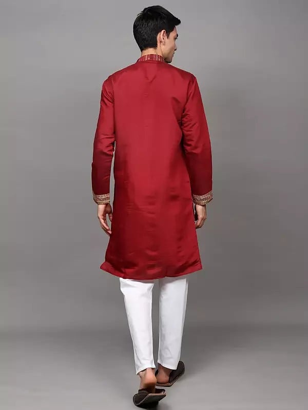 Exotic India Embroidered Stripes-Deer Wedding Kurta With Sequins Work And Pant Style Pajama 