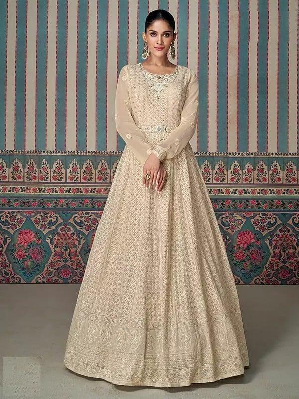 exotic india Embroidery And Sequins Work Designer Wedding Wear Georgette Gown With Matching Dupatta 