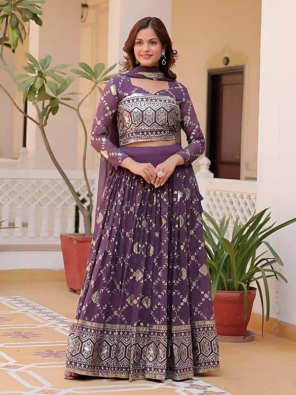 exotic india Embroidery Sequins Work Heavy Faux Georgette Elegant Party Wear Lehenga Choli With Dupatta