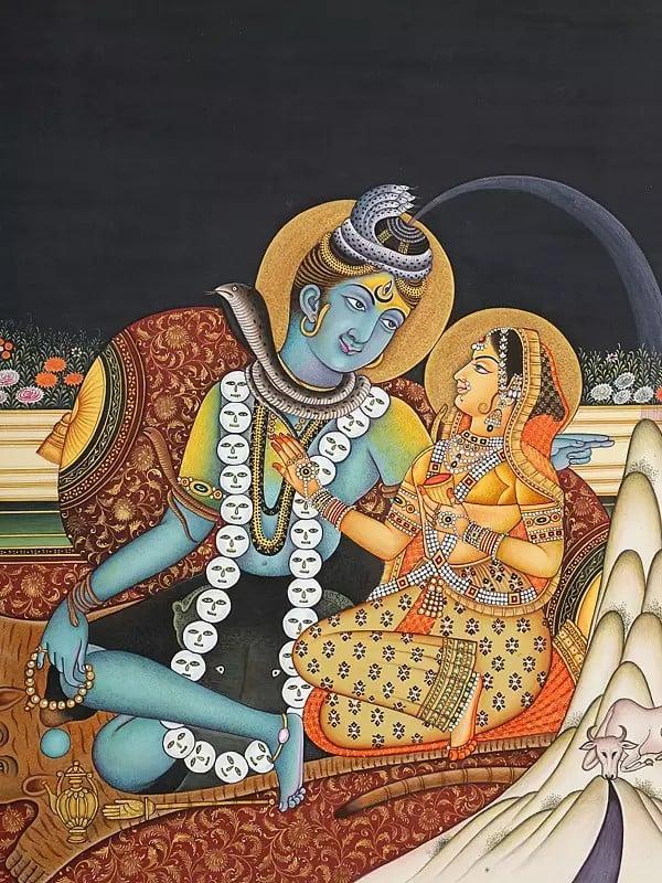 Exotic India Emergence Of Ganga From Shiva’s Coiffure (A Fine Painting) 
