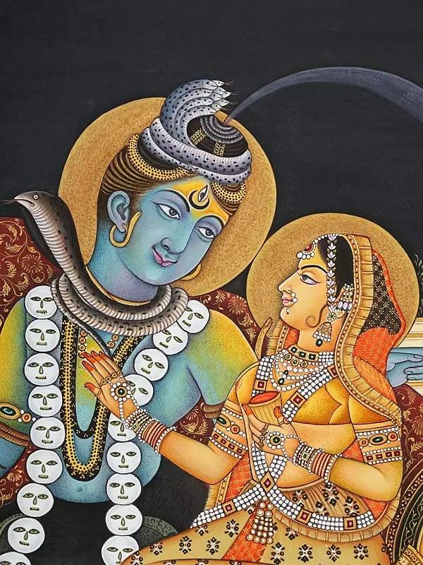 Exotic India Emergence Of Ganga From Shiva’s Coiffure (A Fine Painting) 