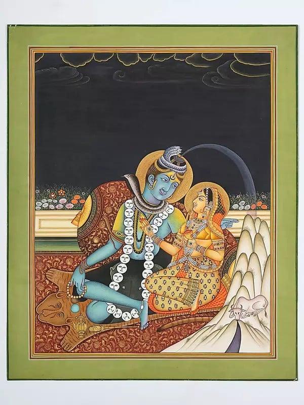 exotic india Emergence of Ganga from Shiva’s Coiffure (A Fine Painting) 