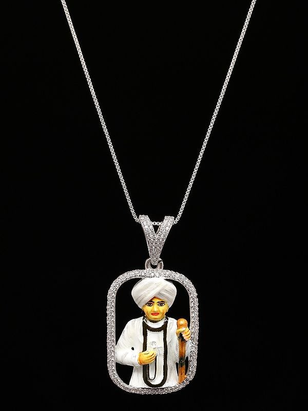 Exotic India Enamel Jalaram Bapa Sterling Silver Pendant