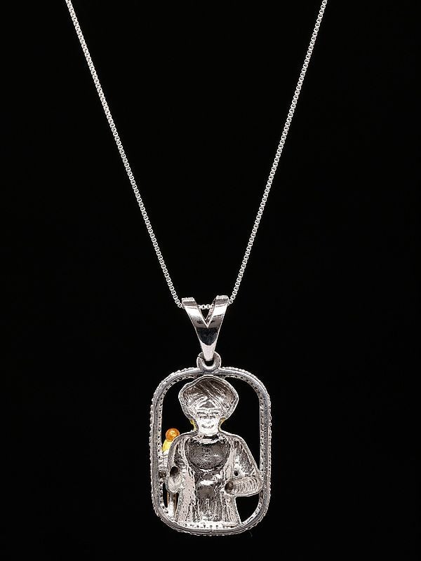 Exotic India Enamel Jalaram Bapa Sterling Silver Pendant
