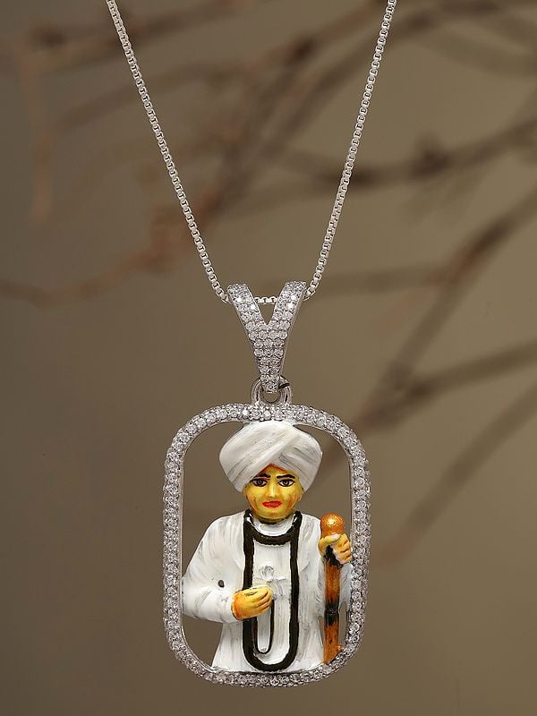 Exotic India Enamel Jalaram Bapa Sterling Silver Pendant