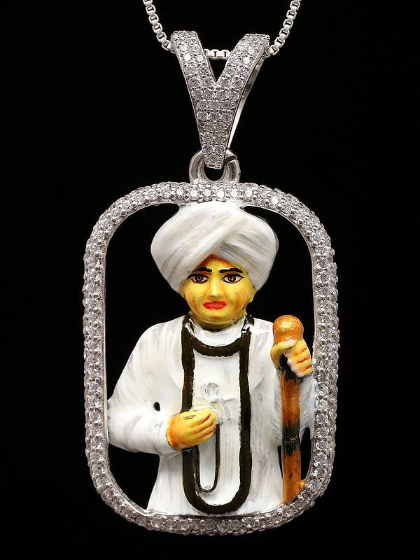 exotic india Enamel Jalaram Bapa Sterling Silver Pendant