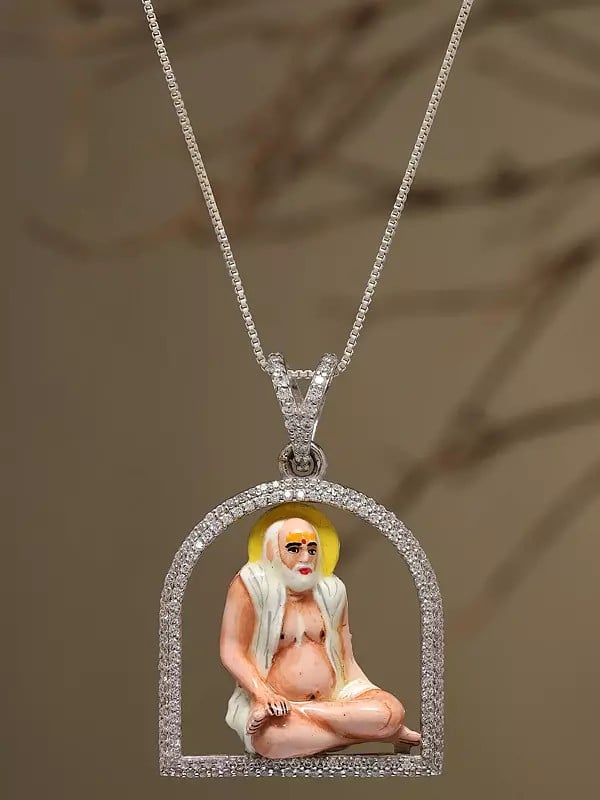 Exotic India Enamelled Bajrangdas Bapa (Saint) Sterling Silver Pendant