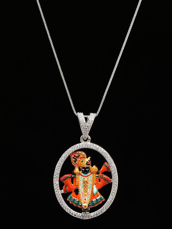 Exotic India Enamelled Dwarkadhish Form Of Lord Krishna Pendant 
