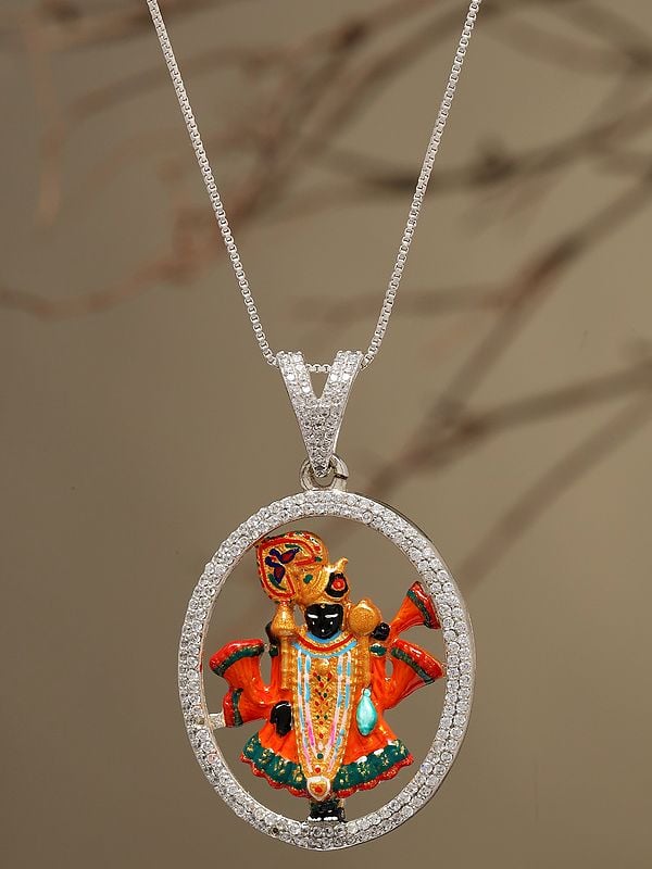Exotic India Enamelled Dwarkadhish Form Of Lord Krishna Pendant 