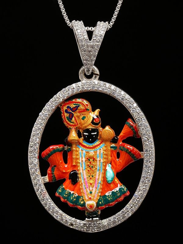 exotic india Enamelled Dwarkadhish Form of Lord Krishna Pendant