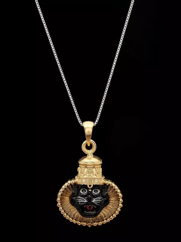 Exotic India Enamelled Narasimha Face Sterling Silver Pendant 