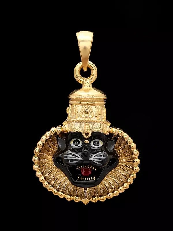 exotic india Enamelled Narasimha Face Sterling Silver Pendant 