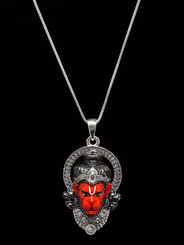 Exotic India Enamelled Sindoori Anjaney Hanuman Face Pendant 