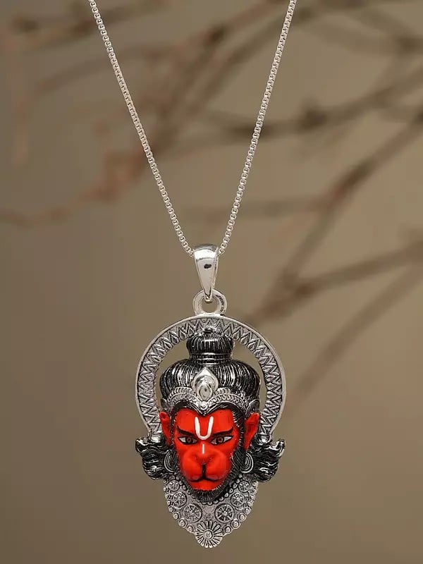 Exotic India Enamelled Sindoori Anjaney Hanuman Face Pendant 