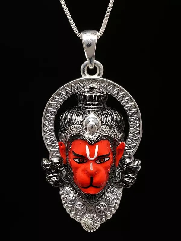 exotic india Enamelled Sindoori Anjaney Hanuman Face Pendant