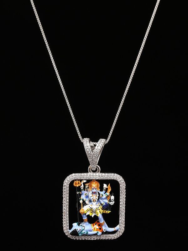 Exotic India Enamelled Sterling Silver Goddess Kali Pendant
