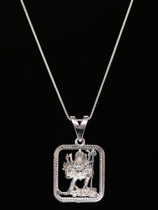 Exotic India Enamelled Sterling Silver Goddess Kali Pendant