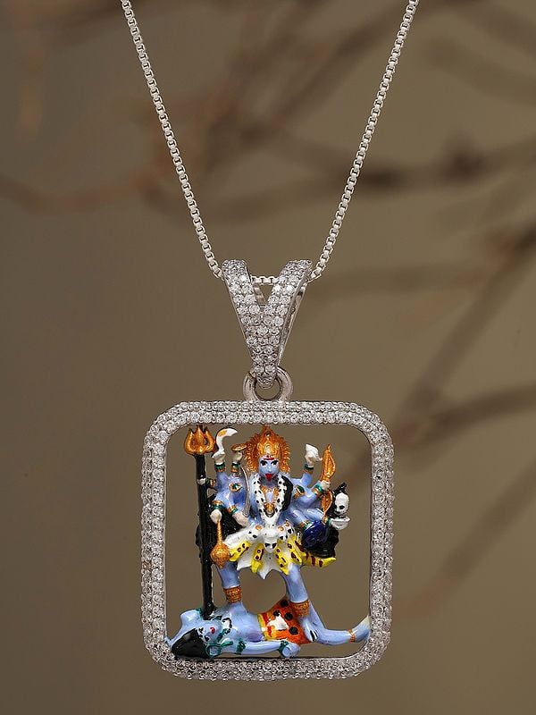 Exotic India Enamelled Sterling Silver Goddess Kali Pendant