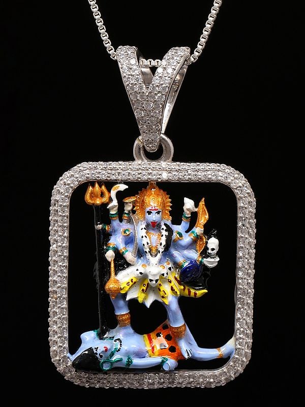exotic india Enamelled Sterling Silver Goddess Kali Pendant 